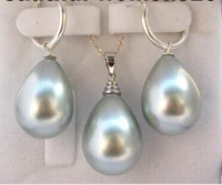 wow 12 16mm gray shell pearl drip earring 925sliver necklace aaa style fine noble real natural free shipping