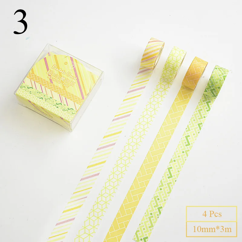 yellow 4 шт. геометрические мини васи ленты милые полосы декоративные клейкие маскирующие ленты для украшения Скрапбукинг дневник альбомы Сделай Сам ленты - Цвет: yellow