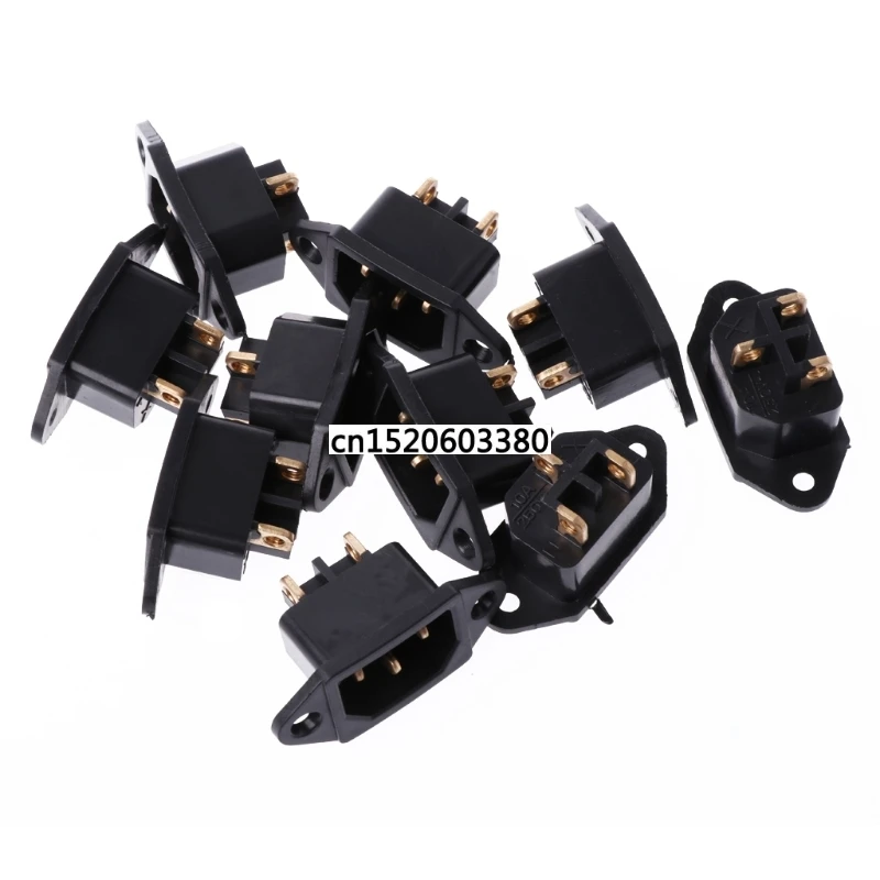 

MEXI 10 Pcs/Set AC 250V 10A 3-Pin Terminal IEC320 C14 Inlet Power Plug Socket Black