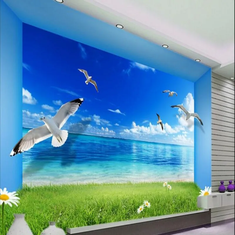 

wellyu Custom large frescoes sea view 3D aesthetic space living room TV backdrop wallpaper papel de parede para quarto