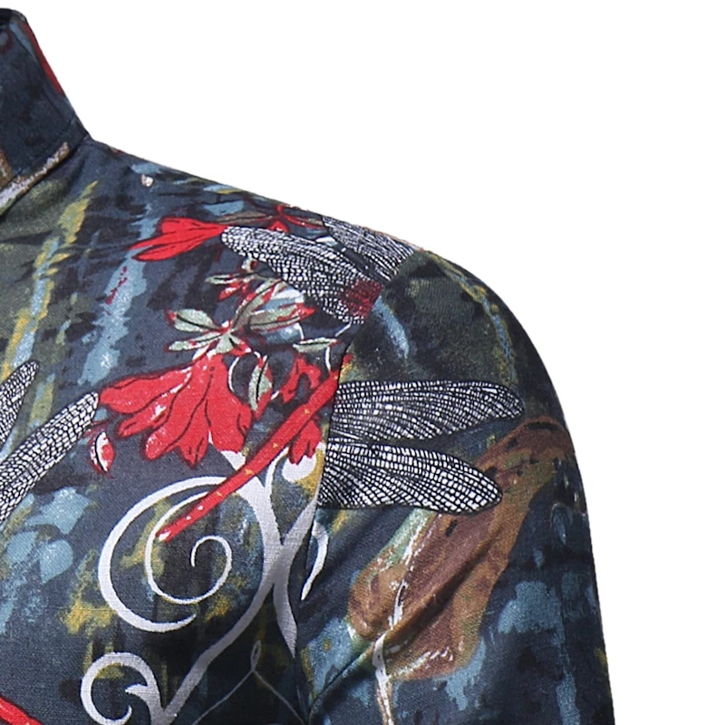 

Fashion Spring Autumn Casual Men Shirt Slim Fit Flower Print Shirt Long-sleeved variety color Shirts Social Masculina clothes