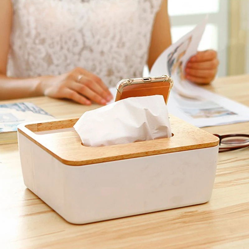 

Wooden Cover Tissue Box Dispenser Paper Storage Holder Napkin Case Organizer
