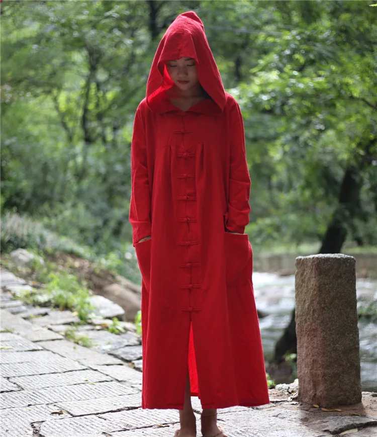 Осень 2017 г. Для женщин 5 цветов из хлопка и льна плащ с капюшоном Леди китайский