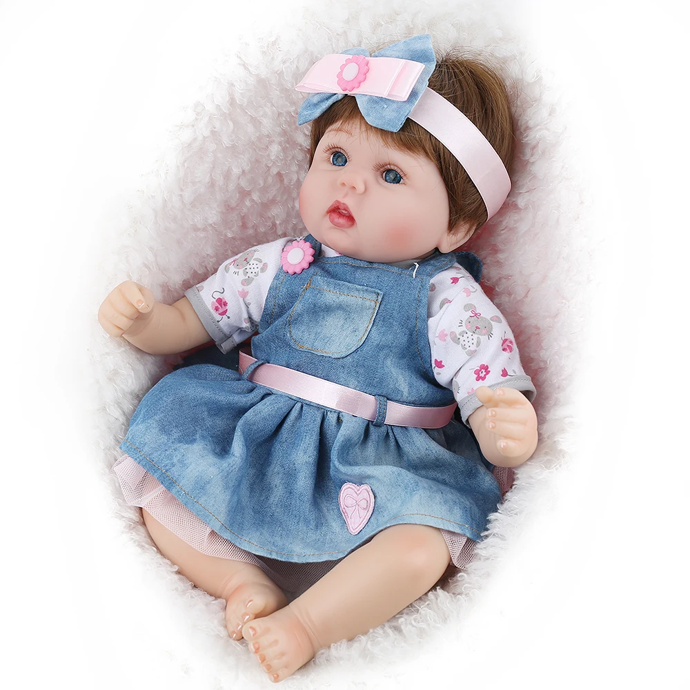 NPKDOLL Reborn Baby Doll силиконовая пухленькая синяя джинсовая юбка 16 дюймов Babe для