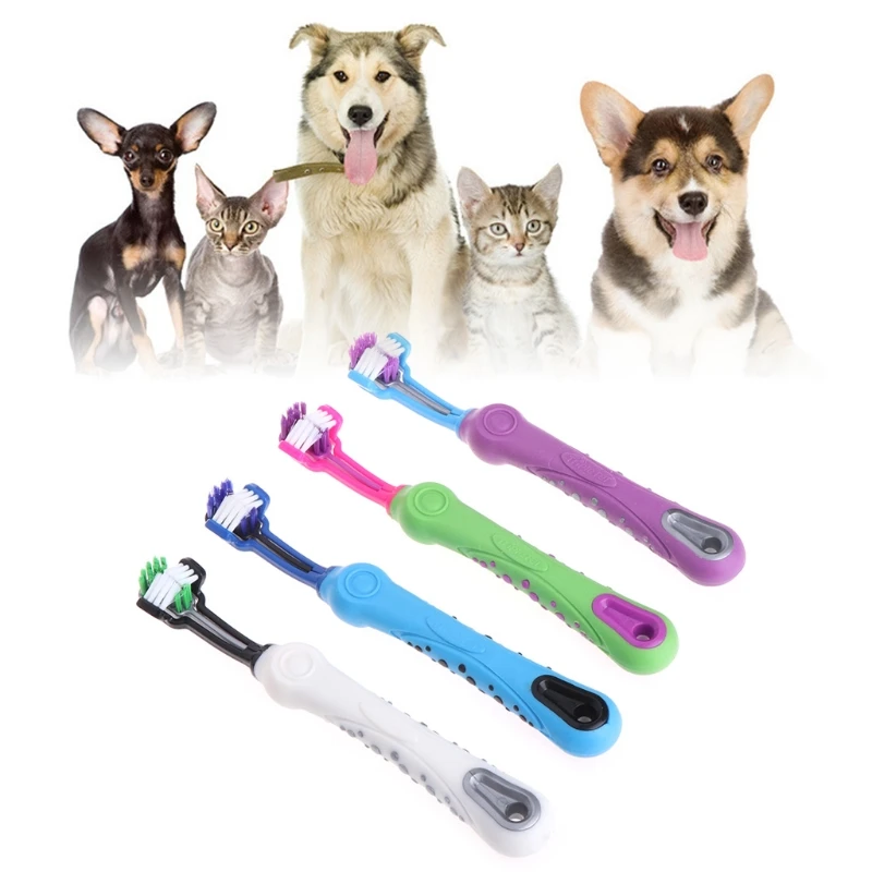 

2019 Professional Pet Toothbrush Three Side Dogs Cats Teeth Cleaning Mouth Care Breathe Tartar Mouth Cleaning Remove Bad Breath