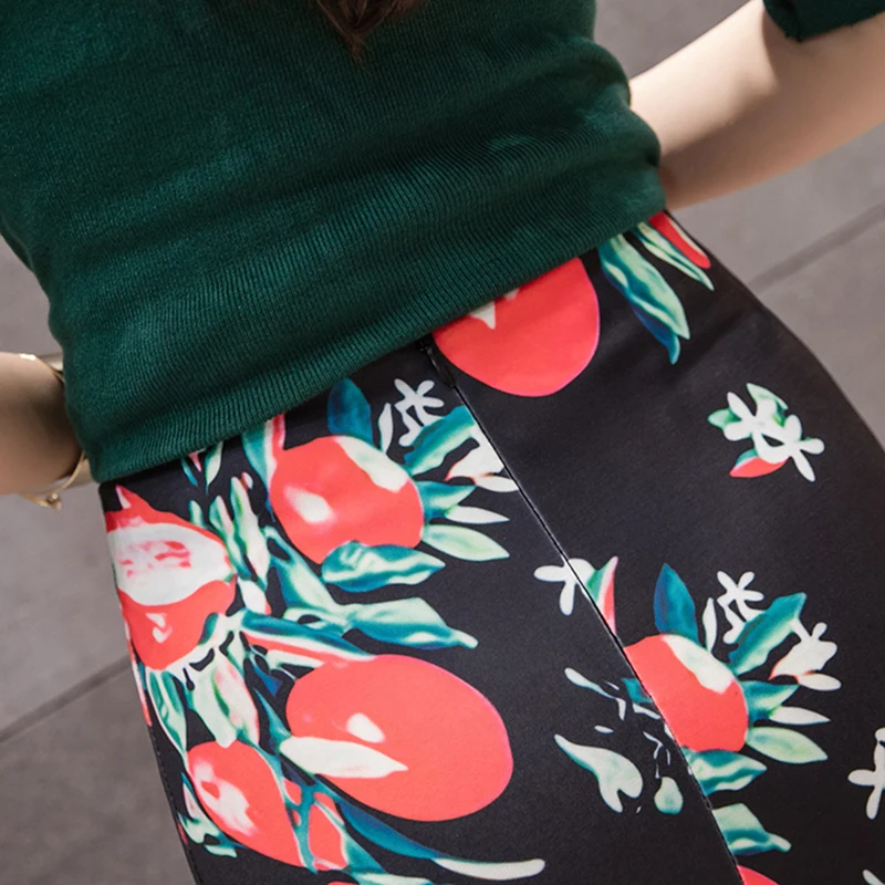 

CR Women Floral Print Office Lady Split Pencil Skirt Faldas Mujer Girl Bodycon Bottoms