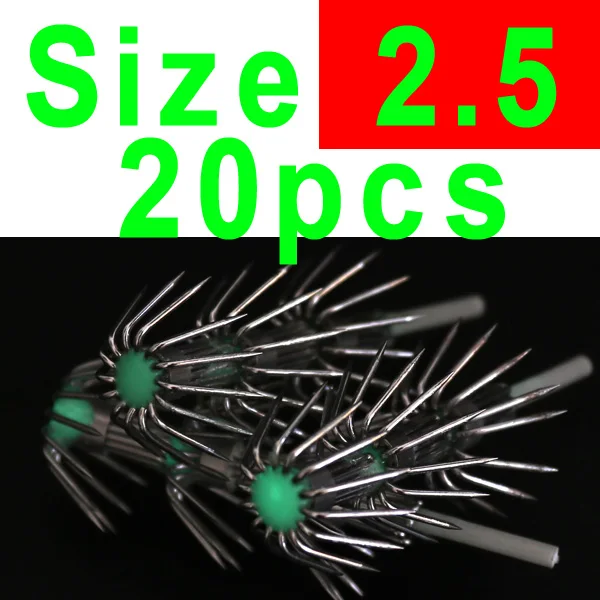 Bimoo 20pcs 3 ряда крючок для наживки крючок светящийся кальмар Egi Рыбалка блесна для DIY ремонт рыболовный аксессуар размер 2 2,5 3 3,5 4 - Цвет: 20pcs size 2dot5