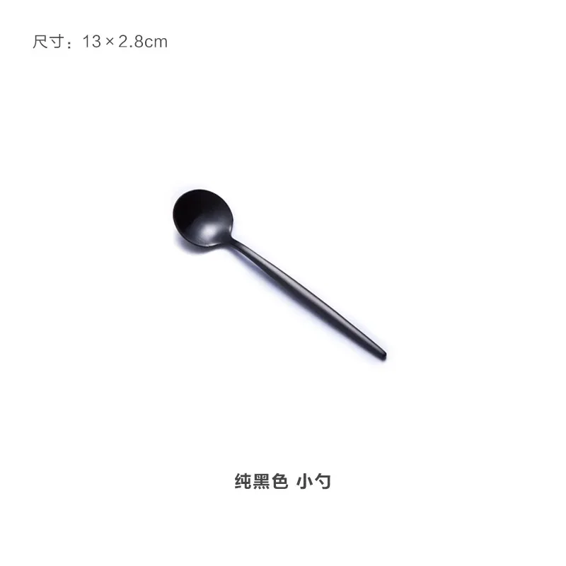 04 Tea spoon 304 столовые приборы из нержавеющей стали столовые приборы столовый набор вилки ножи совок набор серебряных изделий титановая Черная кухонная посуда - Цвет: 04 Tea spoon