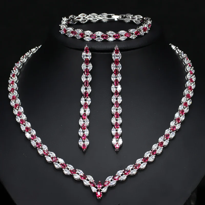 CWWZircons 3 предмета Royal Blue Цирконий женские Костюм на свадьбу и праздник Jewelry Цепочки и ожерелья Серьги Браслет для невесты T038