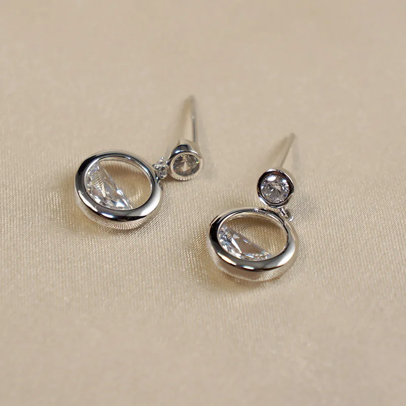 Серьги-пусеты из стерлингового серебра 925 пробы с полукруглыми цирконами Модные