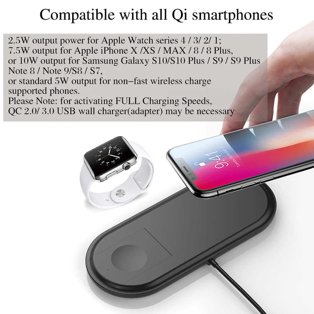 GIVENONE 10 Вт Беспроводной Зарядное устройство для iPhone х XR XS Max чехол Apple Watch 4 версия 1 2