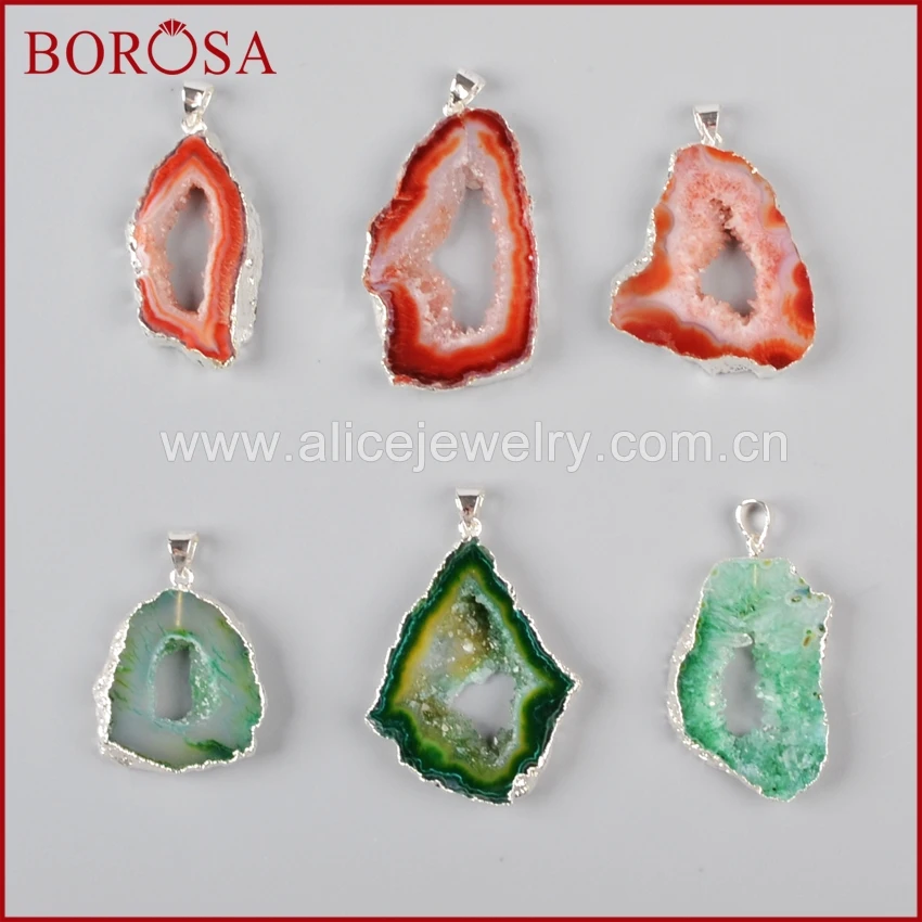 BOROSA Серебряный Цвет Грубый Свободной Формы Красный Зеленый Природный необработанный бриллиант кварцевые бриллианты подвески ювелирные изделия