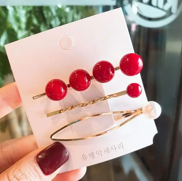 3 шт. корейские модные металлические геометрические хрустальные шпильки для