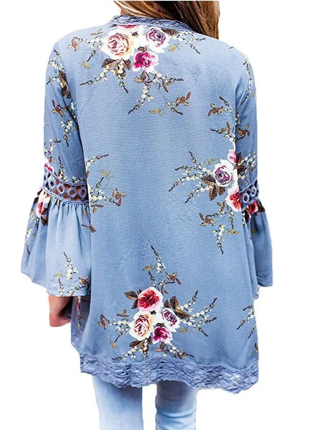 Женское шифоновое пальто с рукавом 3/4 и цветочным принтом| |