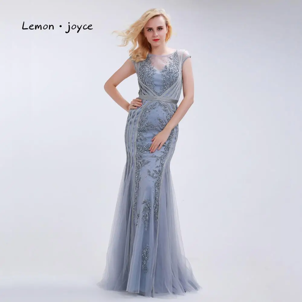 Lemon joyce Длинные вечерние платья 2020 с круглым вырезом прозрачные бисером Вечерние