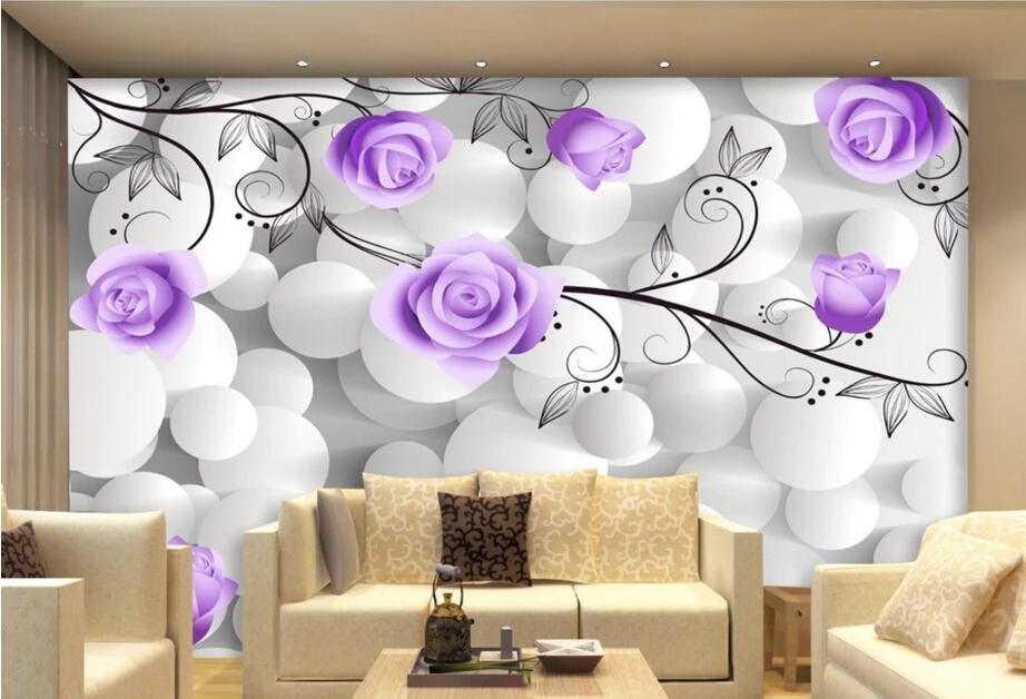 Пользовательские цветочные обои фиолетовая Роза 3D фотообои для гостиной спальни