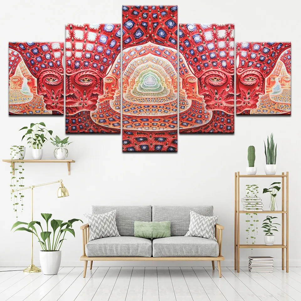 5 шт. Картина на холсте Psychedelic Face Wall Art модульная HD Печать картинки инструмент Alex
