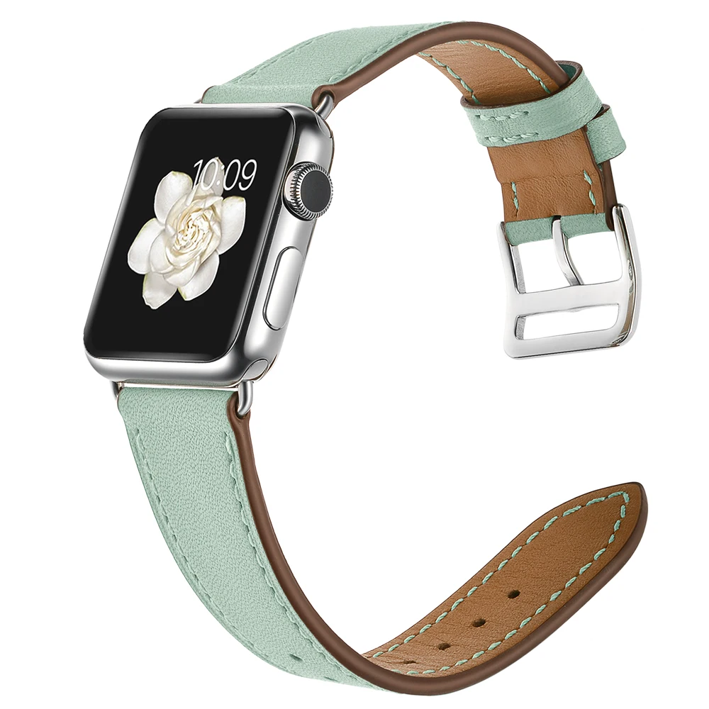 Модный ремешок из натуральной кожи для Apple Watch Band Series 1 2 3 4 38 мм 40 42 44 розовый мятный