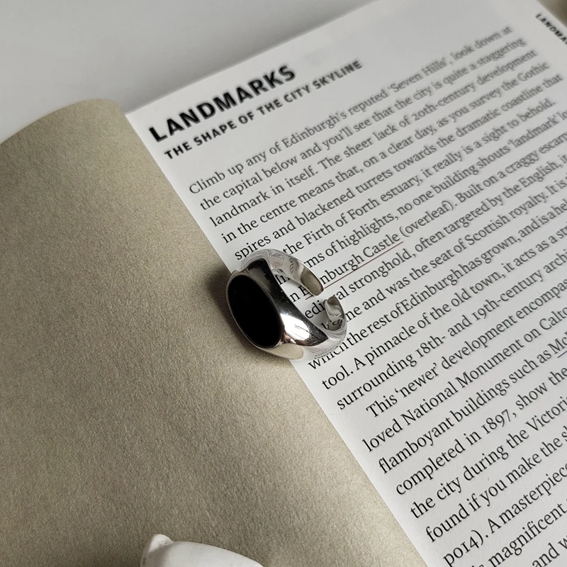 LouLeur, настоящее 925 пробы, серебряные кольца, винтажные, черные, Овальные, кольца для открытия, минималистичные, хорошее серебро, 925, ювелирные изделия для женщин, вечерние, подарок