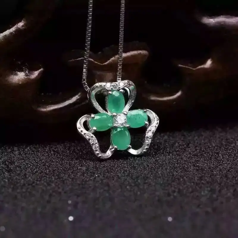 Подвеска из серебра S925 пробы с натуральным зеленым изумрудом ожерелье подвеской