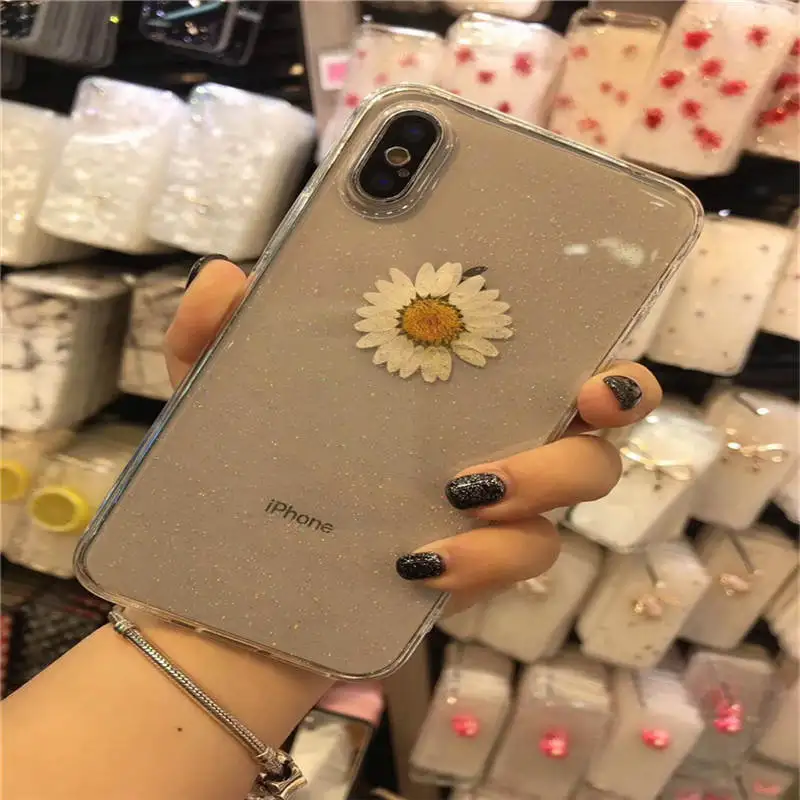 Flash Epoxy New Products For Iphone 66S 6P 78 78plus Xxs Xr Xsmax Dry Flower Transparent Fashion Drop Protection Cover |