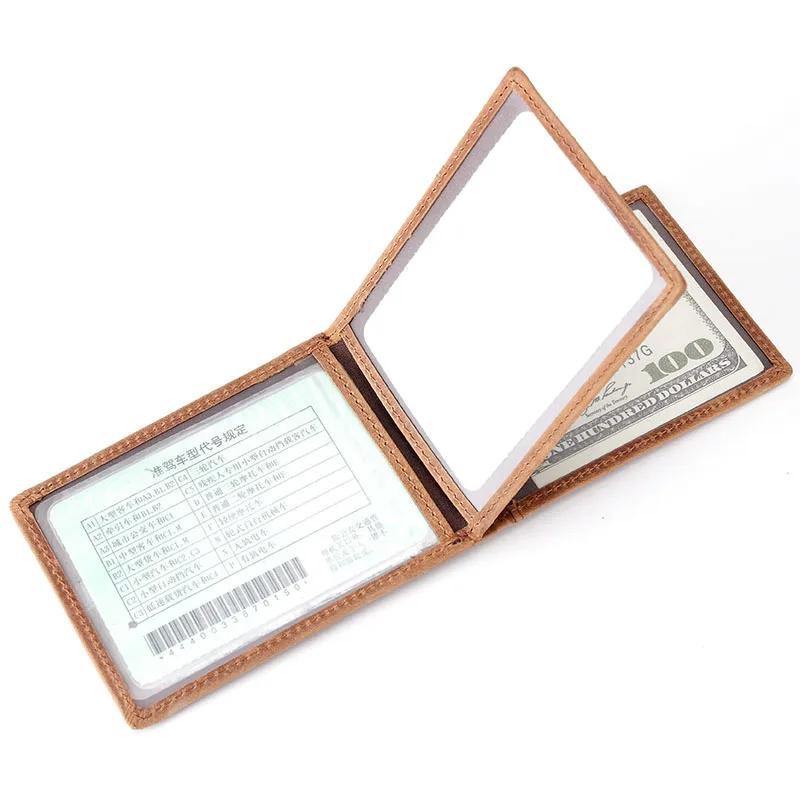 

ZLON Fashion Men Genuine Leather Bank ID Card Case Business Holders 3 Driver's License Documents Card Men's Wallets Brown K127