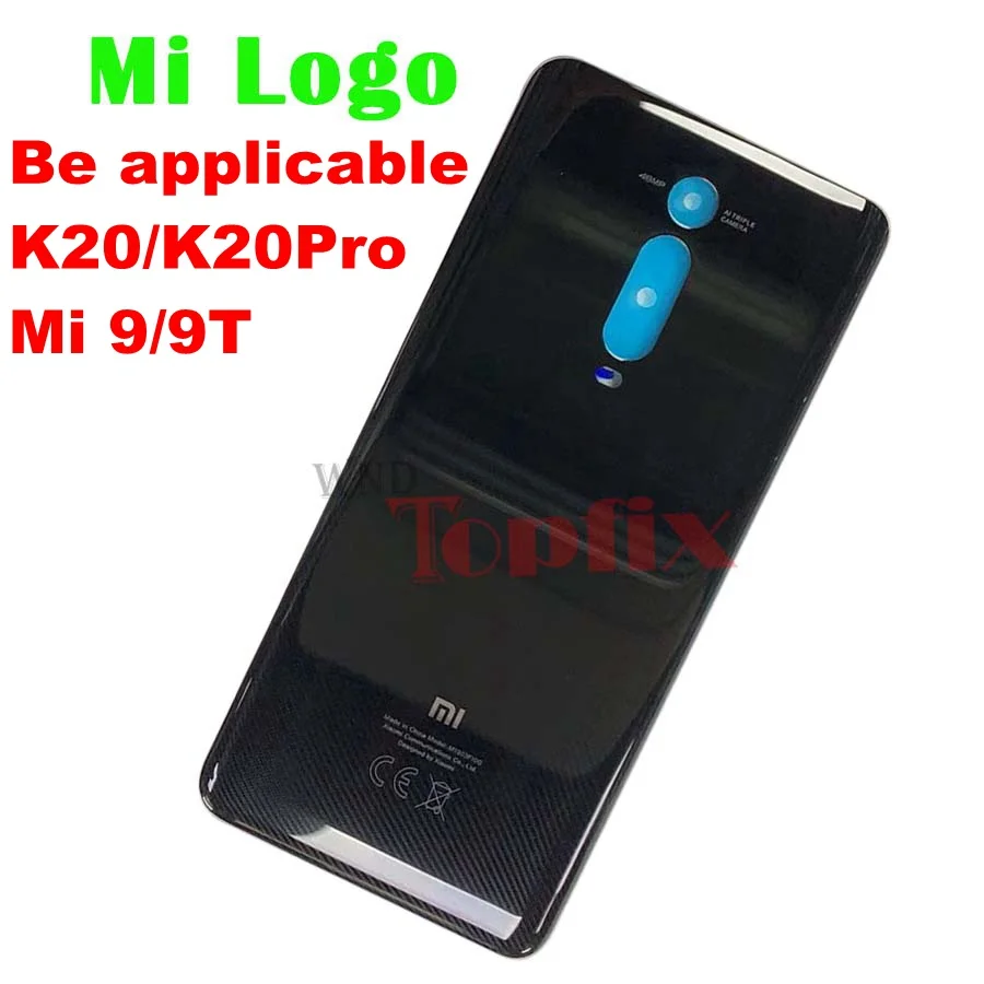 Mi logo Black Чехол для батареи Red mi K20 Pro, Задняя стеклянная панель, чехол для задней двери для Xiaomi mi 9T Pro, чехол для батареи, задняя крышка с линзой - Цвет: Mi logo Black