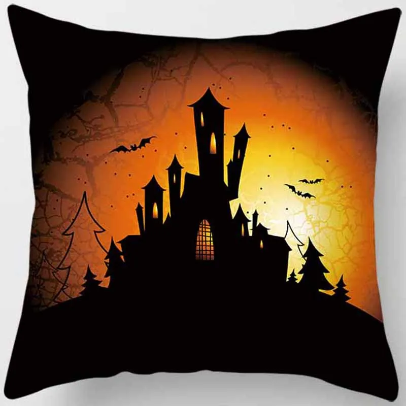 

Hot sale halloween pumpkin castle witch ghoul pillow case square pillowcase home creative color pillow covers case 45*45cm