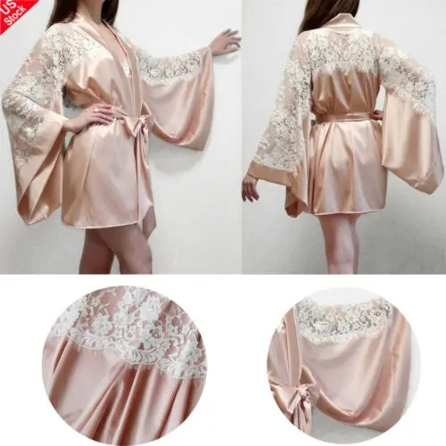 Женское шелковое атласное платье свадебное кимоно для невесты халат ночная