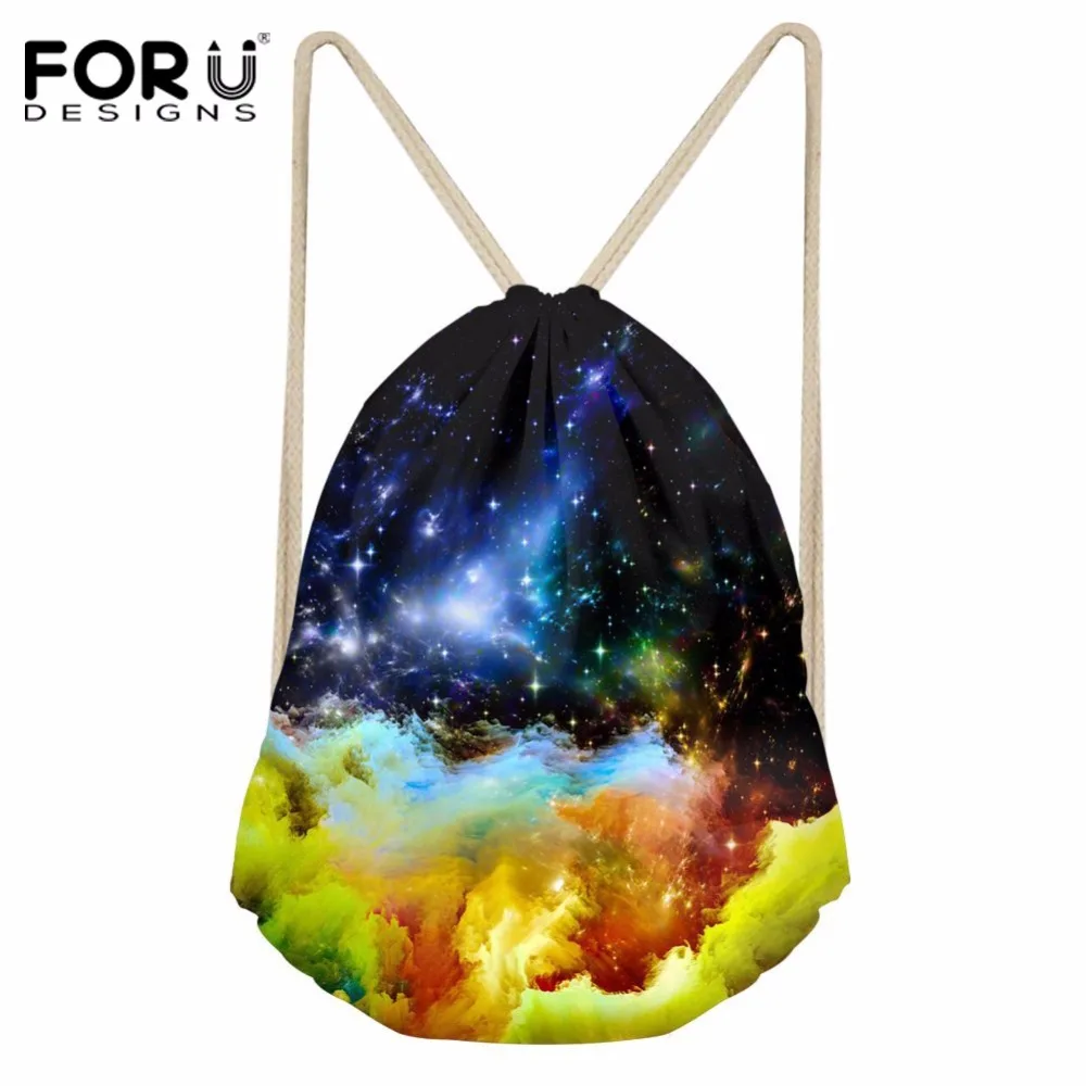 

FORUDESIGNS Galaxy Pattern Drawstring Bag Women's Daypack Girls Beach Pouch Kids Cute College Package Female Shopping Bag