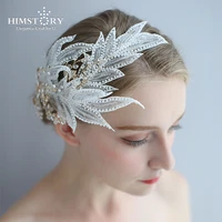 himstory retro vintage european hair jewelry handmade rhinestones feather headband wedding bridal hair accessories headband
