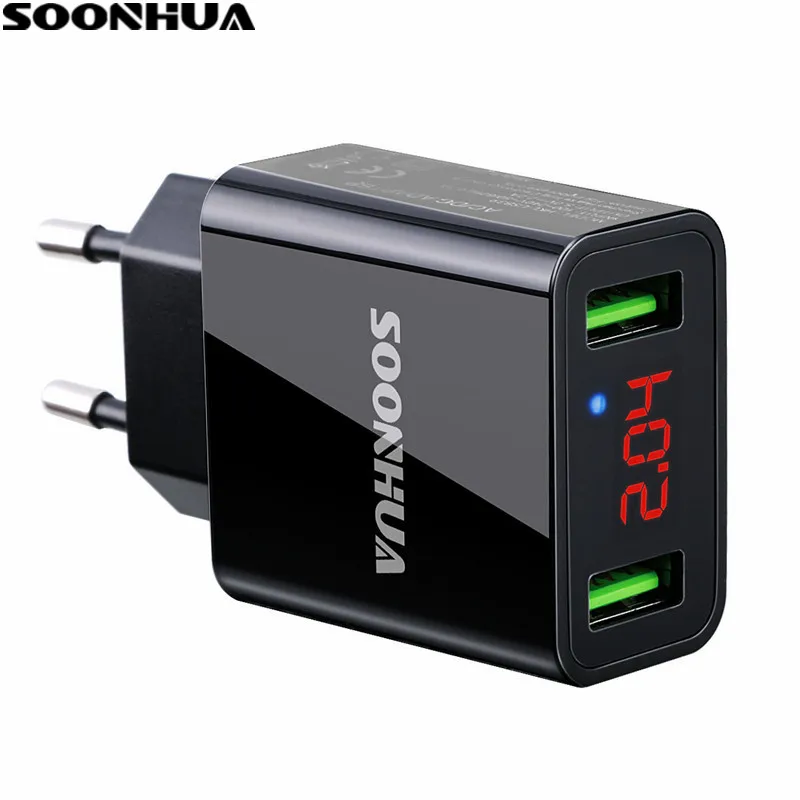 Зарядное устройство SOONHUA со светодиодным дисплеем 2 USB вилка стандарта ЕС/США