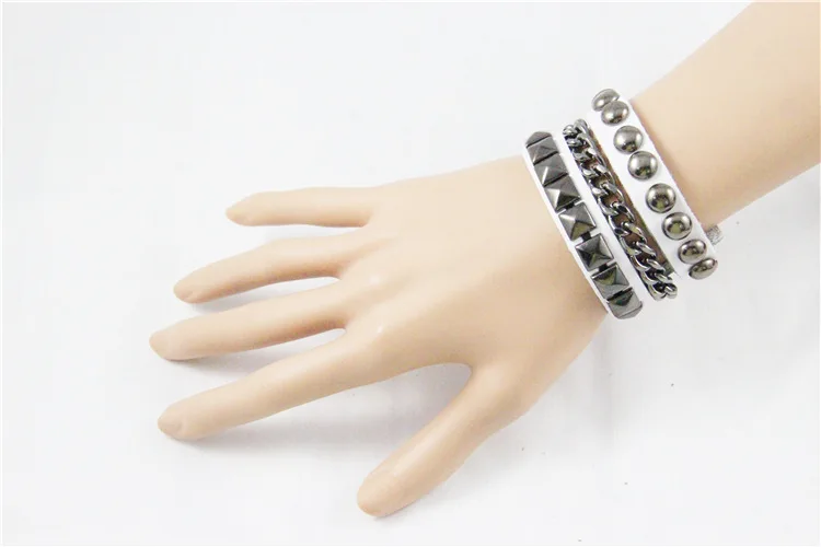 Панк стиль кожаный браслет с заклепками унисекс металлический рок ювелирные