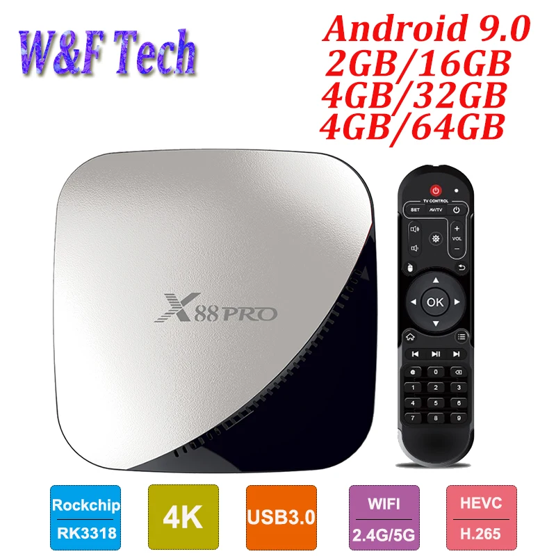 X88 Pro Android 9 0 ТВ коробка Оперативная память 4 Гб 64 ГБ процессор Rockchip RK3318 2 4G & 5G Wi Fi с