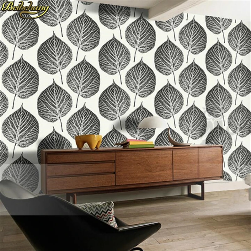 Современные Простые черно белые листья обои в скандинавском стиле с большими