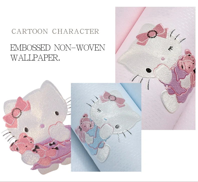 Милые обои для детской комнаты hello kitty, 3d обои для детской комнаты с милым мультяшным котом для маленькой девочки, обои для спальни, розовые синие обои Qz039