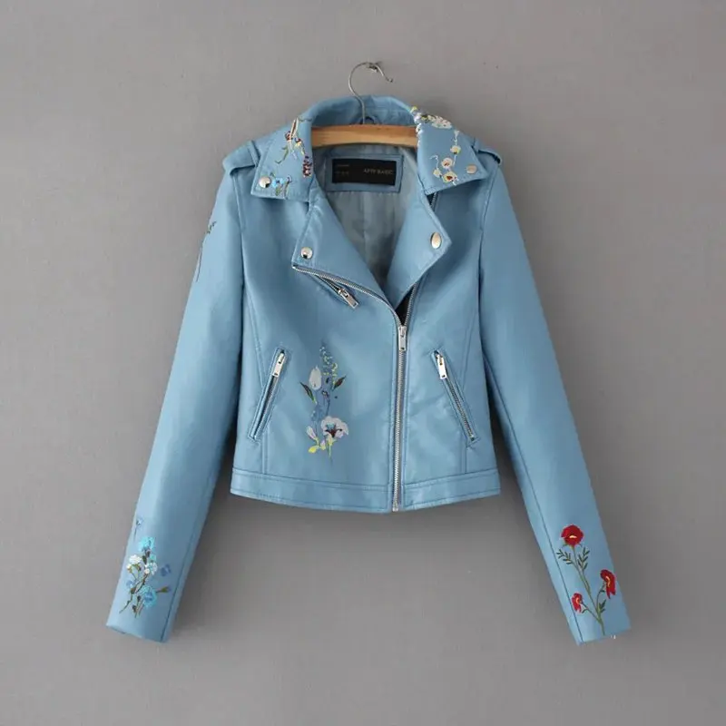 Blue Розовый, черный, желтый, карамельный цвет, куртка из искусственной кожи, отложной воротник, заклепки, молния, модная крутая верхняя одежда, пальто, топы, одежда - Цвет: Blue