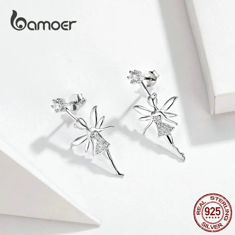 Bamoer фея эльф блестящие Висячие серьги для женщин из натурального 925 пробы серебра циркония свисающие серьги с бриллиантами Bijoux BSE144