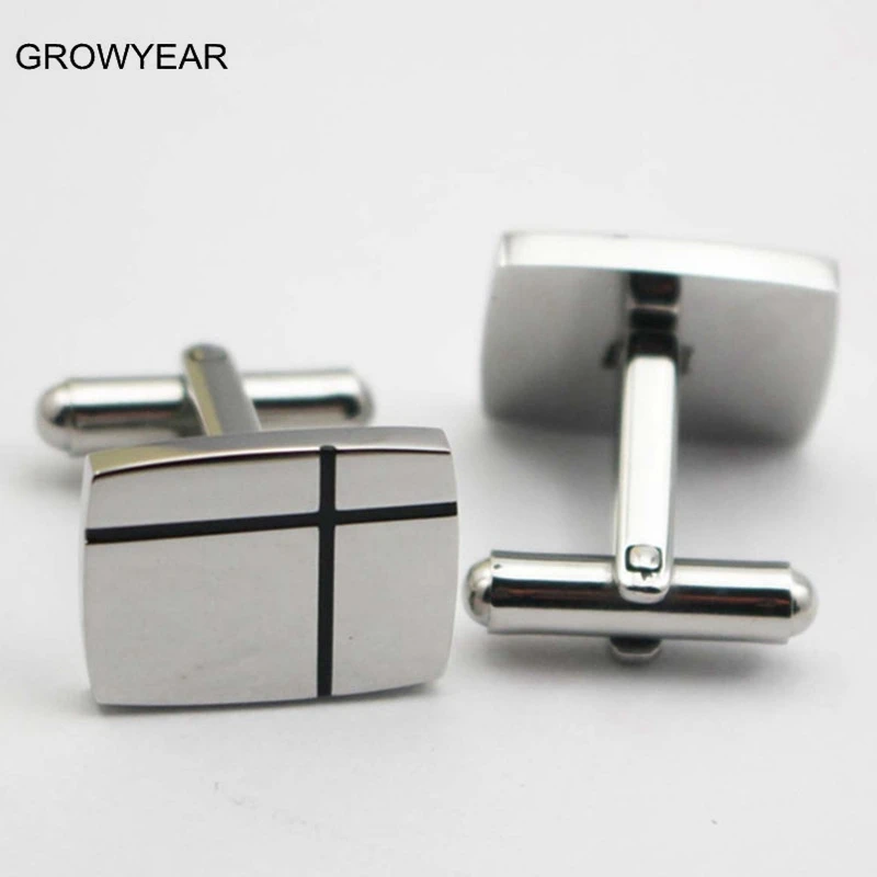 Классические прямоугольные запонки из нержавеющей стали серебристого цвета