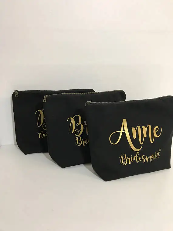 

customize name text title wedding bride Bridesmaid Makeup Gift Make Up comestic Bags pouches Maid of Honour Bridal Party purses