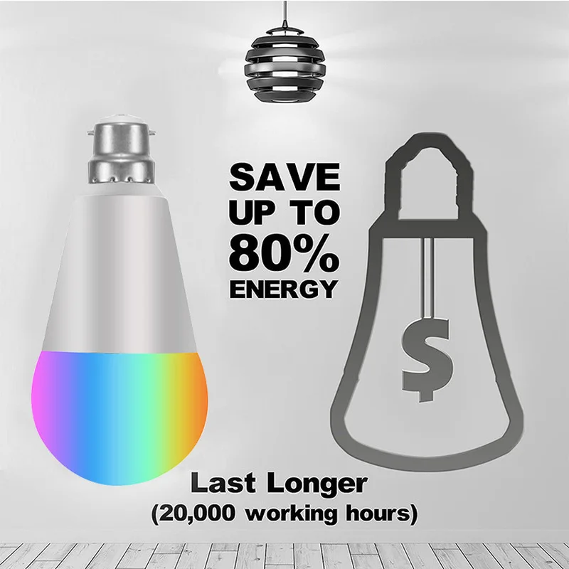 RGB B22 8 Вт Светодиодная умная WIFI лампа дистанционное управление Поддержка Alexa Google
