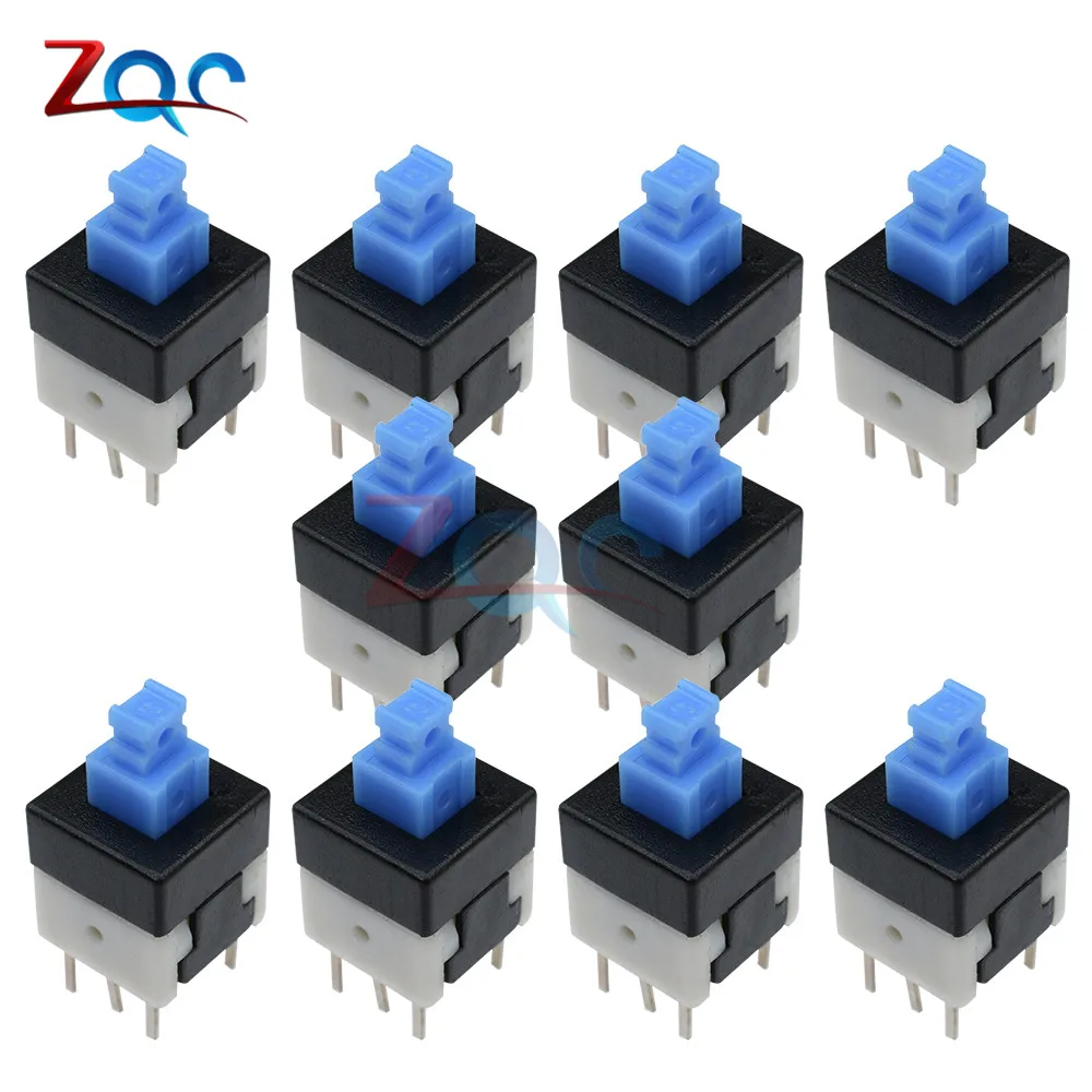 10 шт. Новый 8X8mm синий колпачок DPDT самоблокирующийся Тип переключатель с
