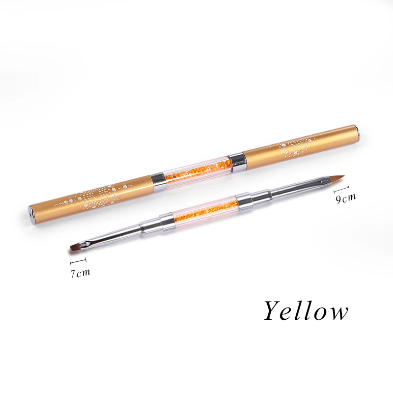 Dual-ended Acrylic Gel Brush UV Gel Drawing Brushes with Cap Acrylic Rhinestone Handle Manicure Nail Art Tool Decoration - Color: Yellow 9cm