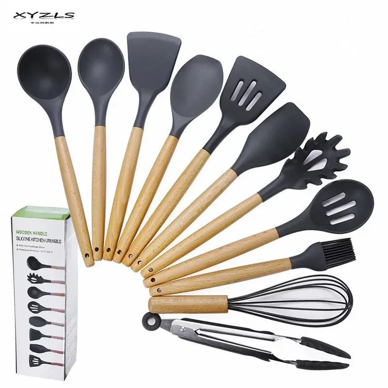 XYZLS Kitchen Cooking Tool Set Silicone Utensils With Natural Wooden Handle Non-stick Cookware | Дом и сад