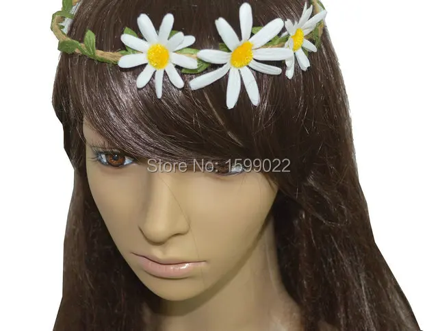 Повязка на голову в стиле бохо женская обруч с цветами и маргаритками свадебная