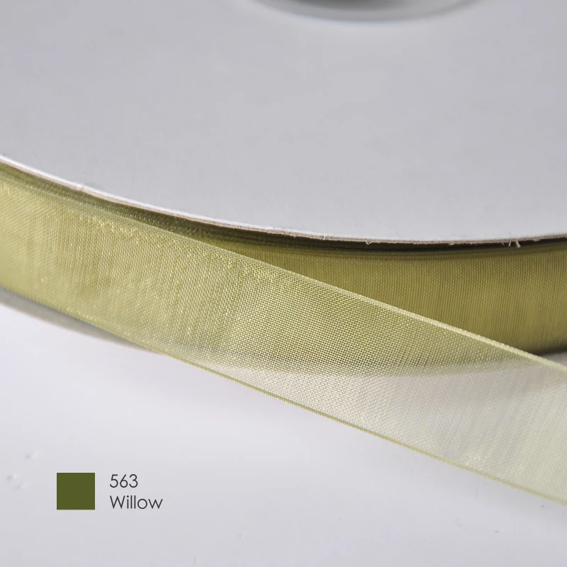 willow 563 Яма 3 мм 1/8 дюймов сплошной цвет прозрачная органза шелковая лента зеленый желтый коричневый для упаковки подарков Свадебные украшения 800 ярдов/партия - Цвет: willow 563