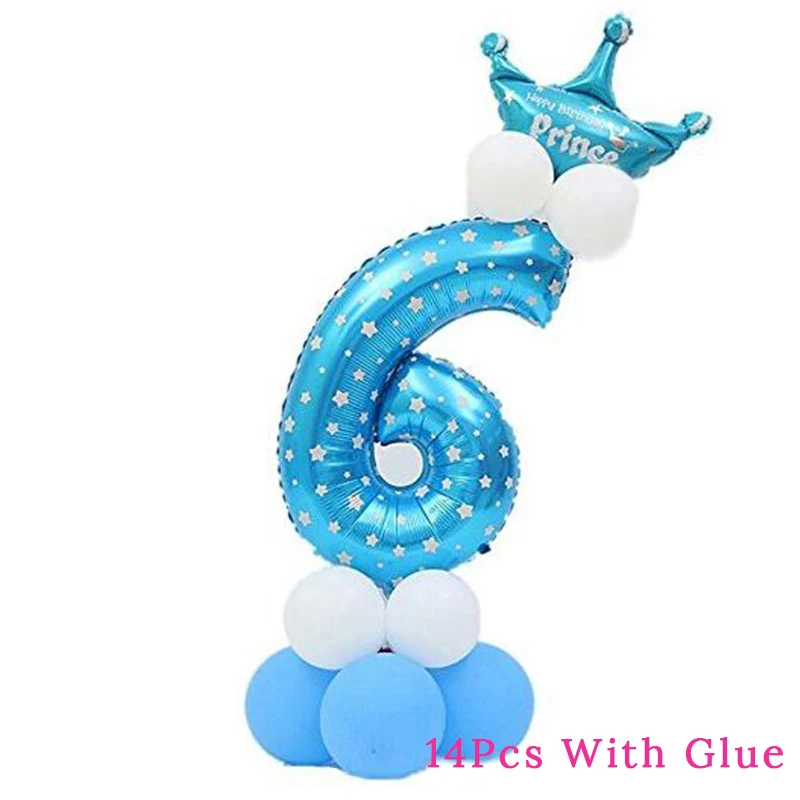 14Pcs Blue 6 Cyuan, 14 шт., наборы шариков для девочек и мальчиков, с цифрами, с днем рождения, воздушные шары для дня рождения, украшения для вечеринки, Детские цифры, фольга, вечерние шары - Цвет: 14Pcs Blue 6