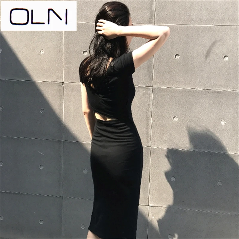 Dress OLN Vestidos Korean new chic wind small sexy cross open back long slimming temperament dress | Женская одежда