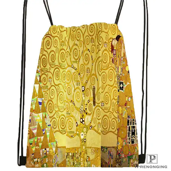 Drawstring Backpack Изготовленный На Заказ Густав шрифт Климт Drawstring сумка-рюкзак милый рюкзак дети сумка(черный назад) 31x40 см#180531-03-57 - Цвет: Drawstring Backpack