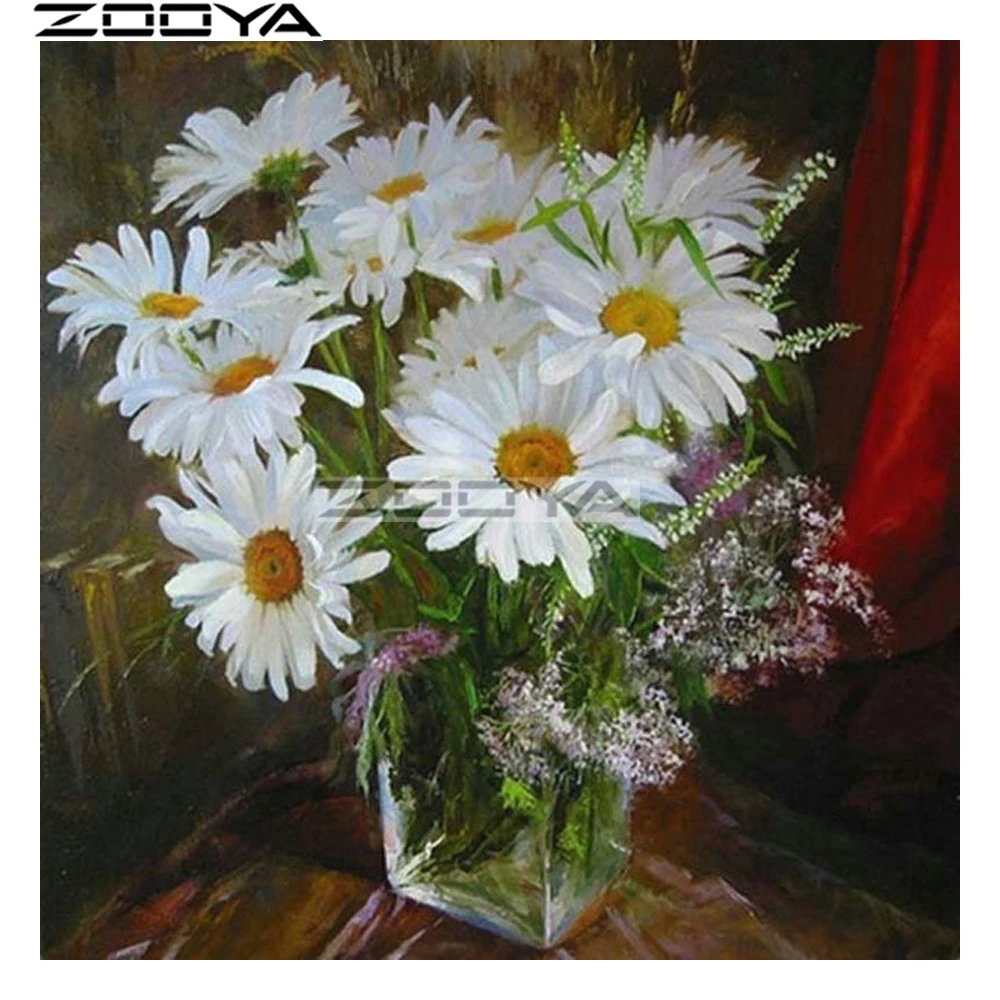 

Round Diamond Painting 5D Embroidered Diamond Daisy Vase Mosaic Pattern Rhinestone R1959